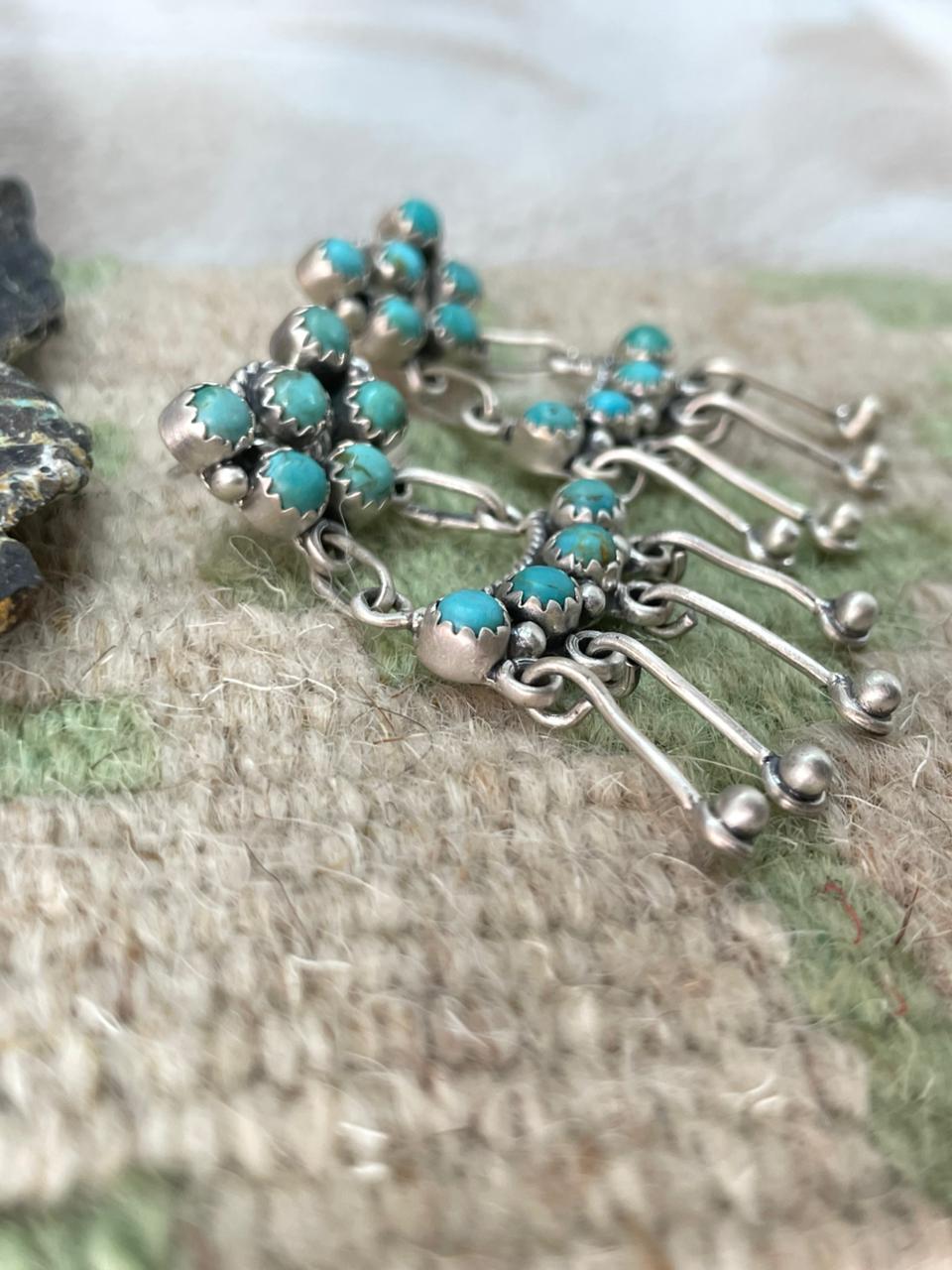 Handmade Sterling Silver Kingman Turquoise Post Dangle Earrings "Signed Nizhoni"