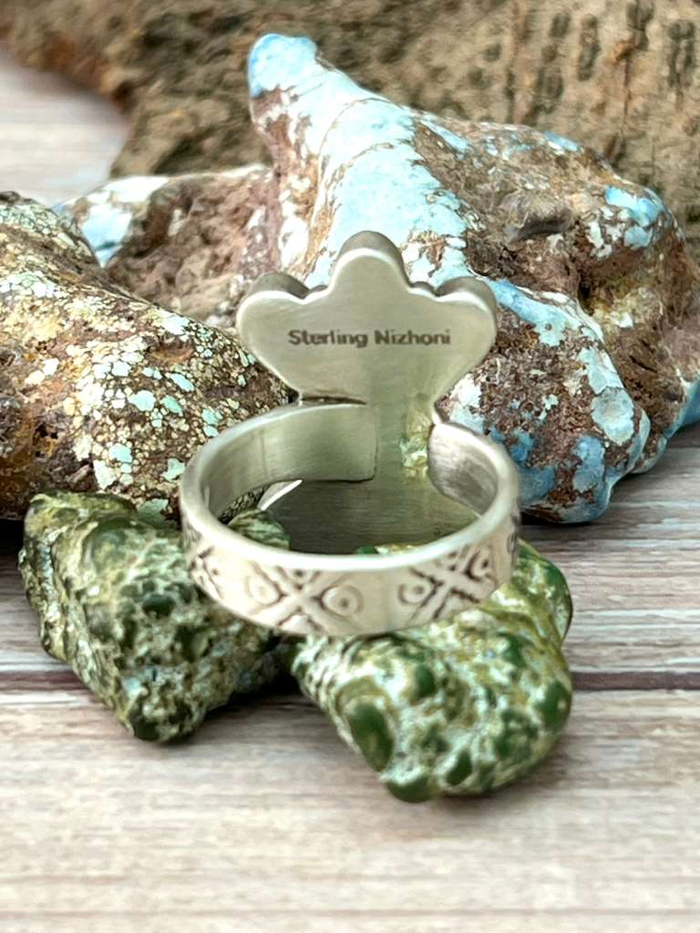 Handmade Sterling Silver White Buffalo Adjustable Ring Signed Nizhoni