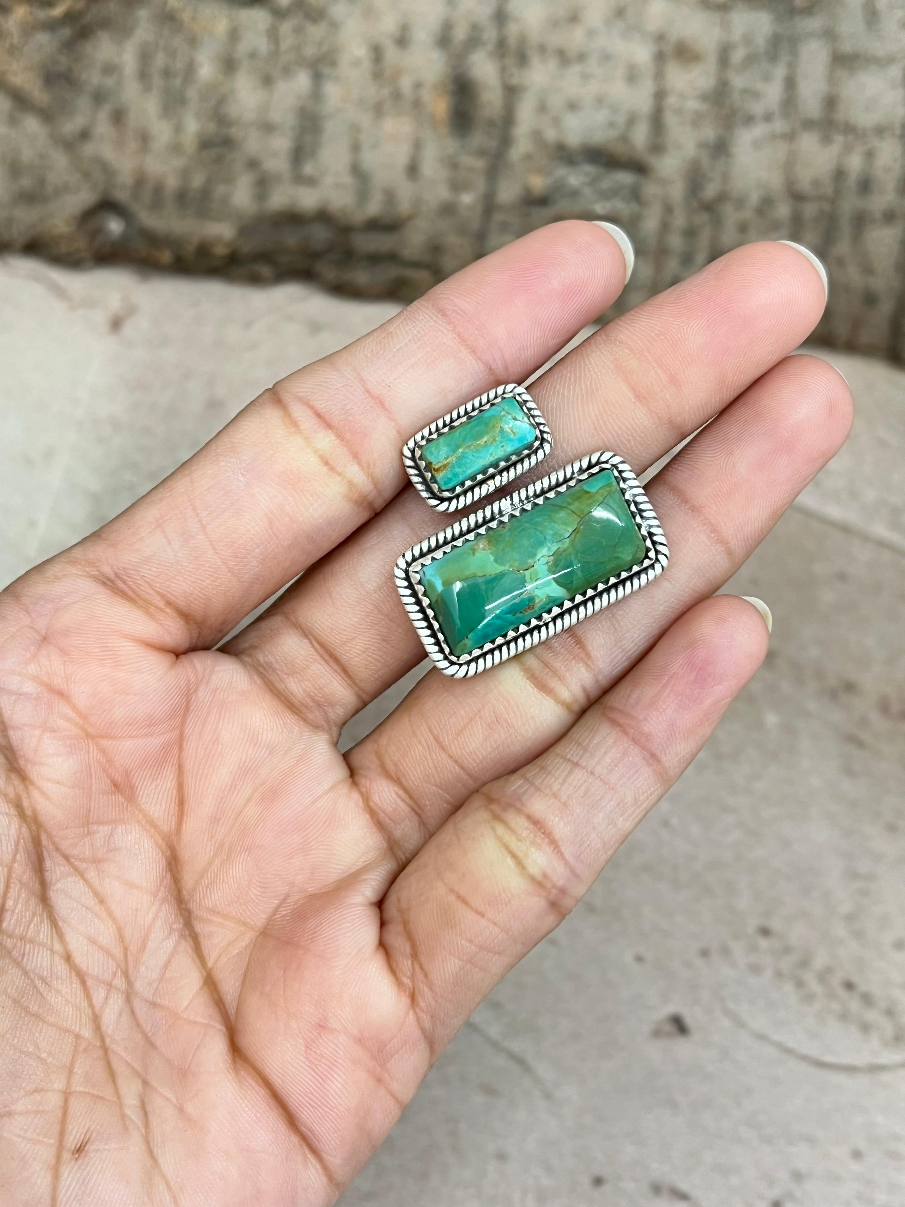 Handmade Sterling Silver Kingman Turquoise Adjustable Ring with Signed Nizhoni