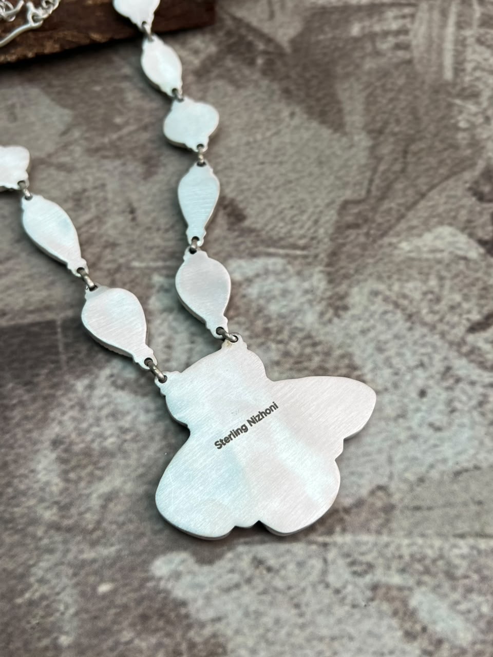 Handmade Sterling Silver Blackjack Turquoise Necklace Signed Nizhoni