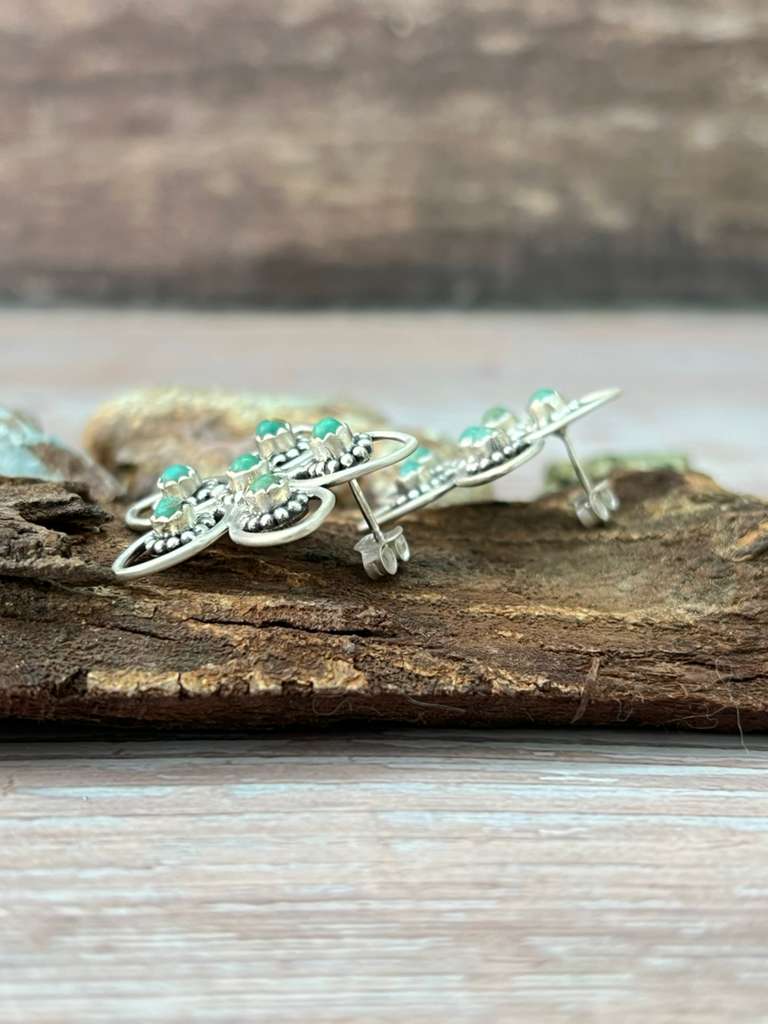 Handmade Sterling Silver Kingman Turquoise Post Studs with Signed Nizhoni