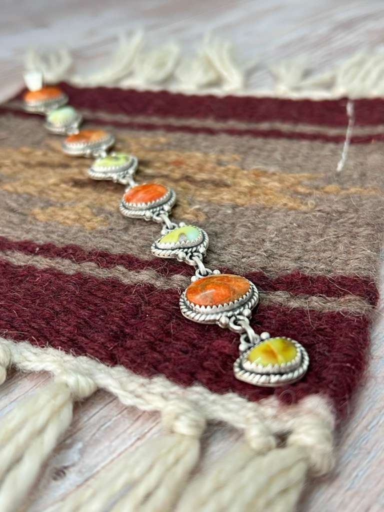 Handmade Sterling Silver Apple Coral and Palomino Pendant "Signed Nizhoni"