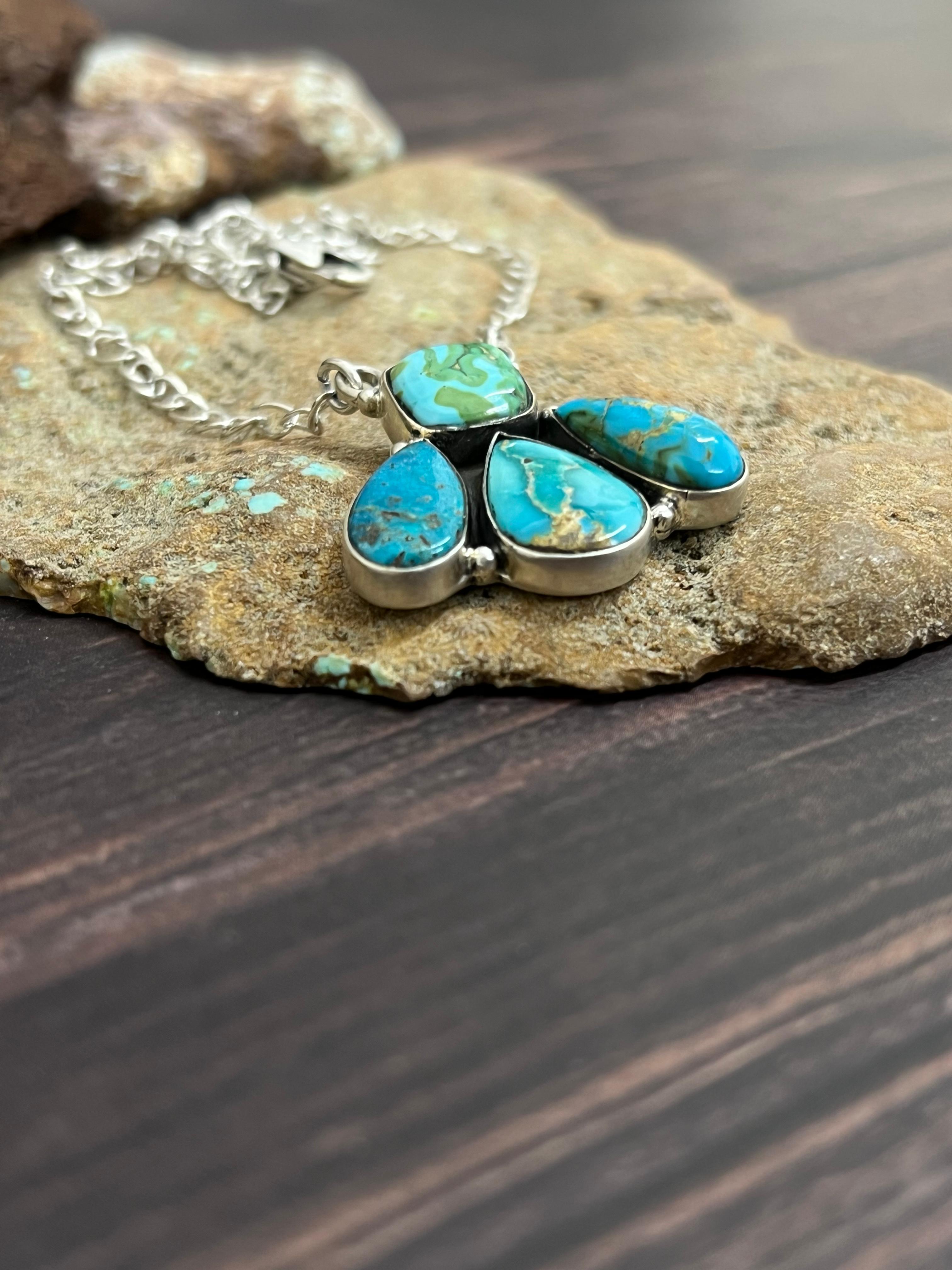 Handmade Sterling Silver South Hill Turquoise Necklace with Signed Nizhoni