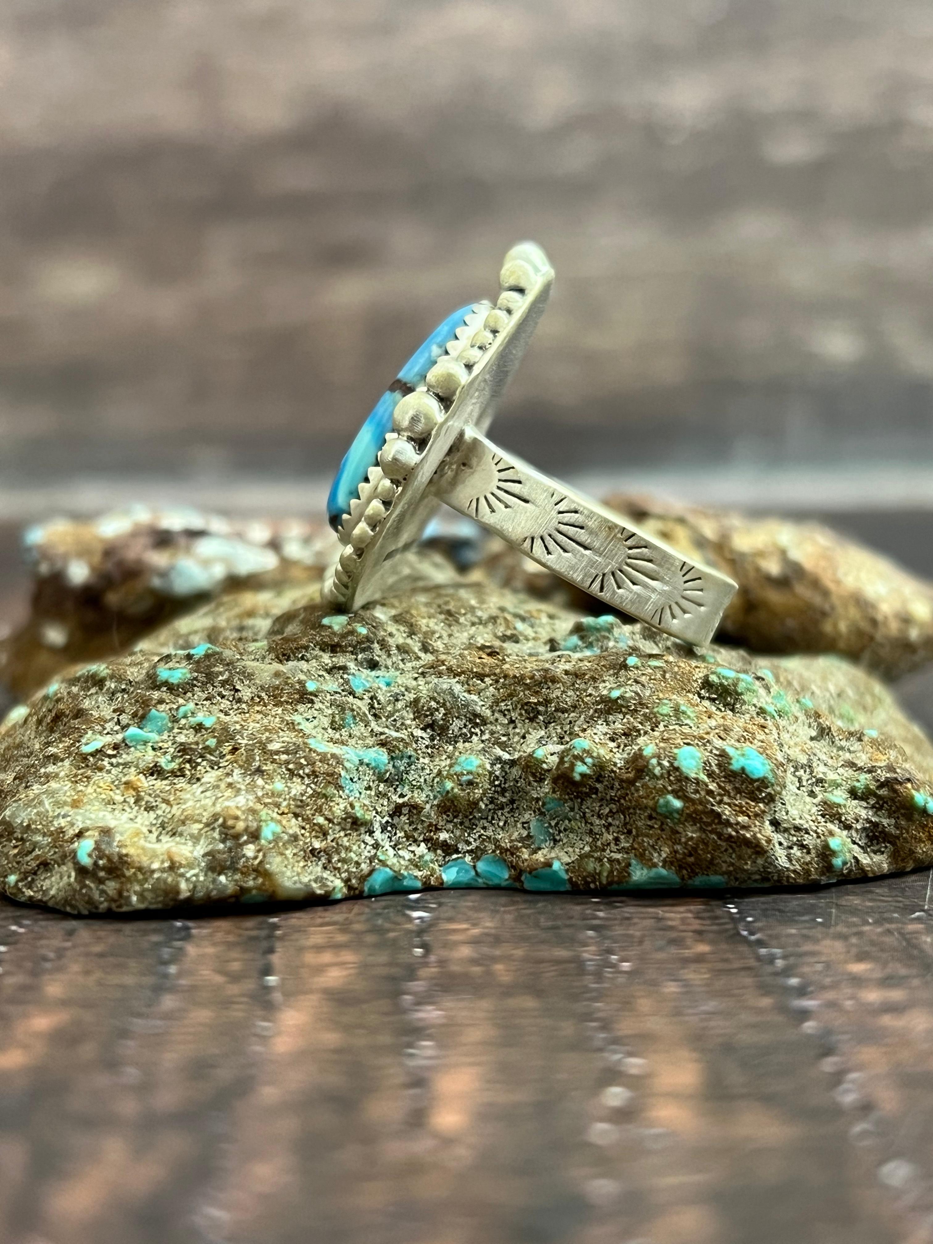 Handmade Sterling Silver Golden Hills Turquoise Adjustable Ring, Signed Nizhoni