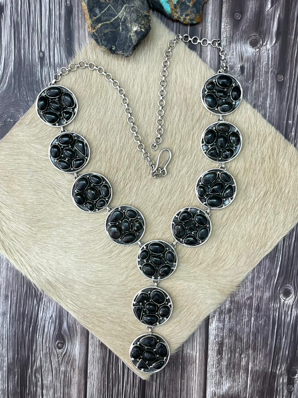 Handmade Sterling Silver Blackjack Turquoise Necklace "Signed Nizhoni"