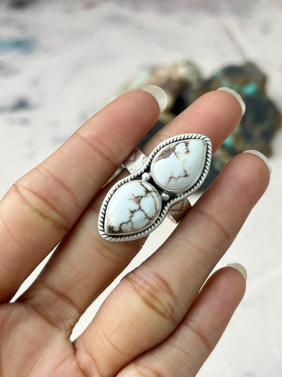 Handmade Sterling Silver Wildhorse Magnesite Adjustable Ring "Signed Nizhoni"