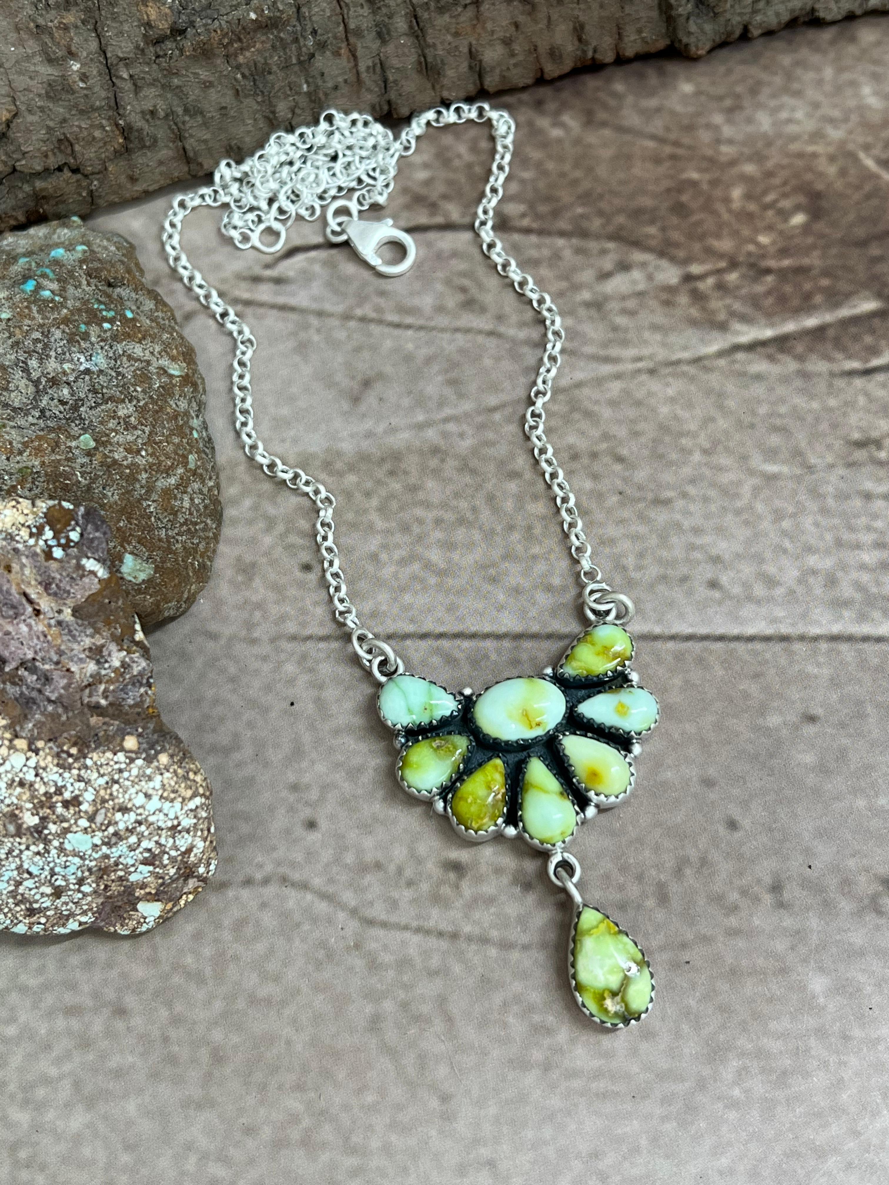 Handmade Sterling Silver Palomino Turquoise Necklace with Signed Nizhoni