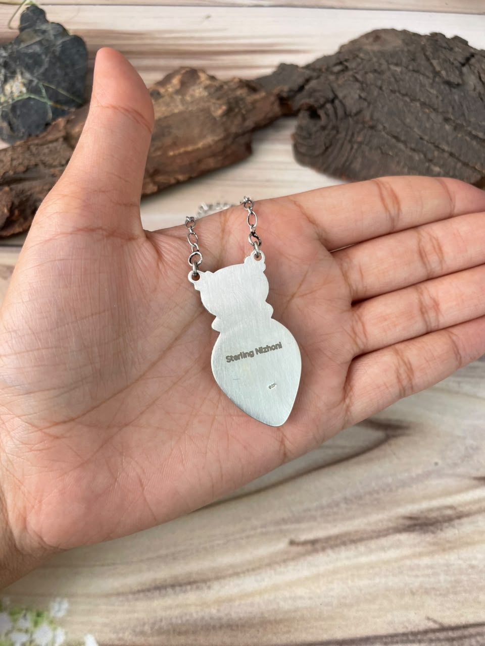 Handmade Sterling Silver Gem Silica Collection: Necklace Signed Nizhoni