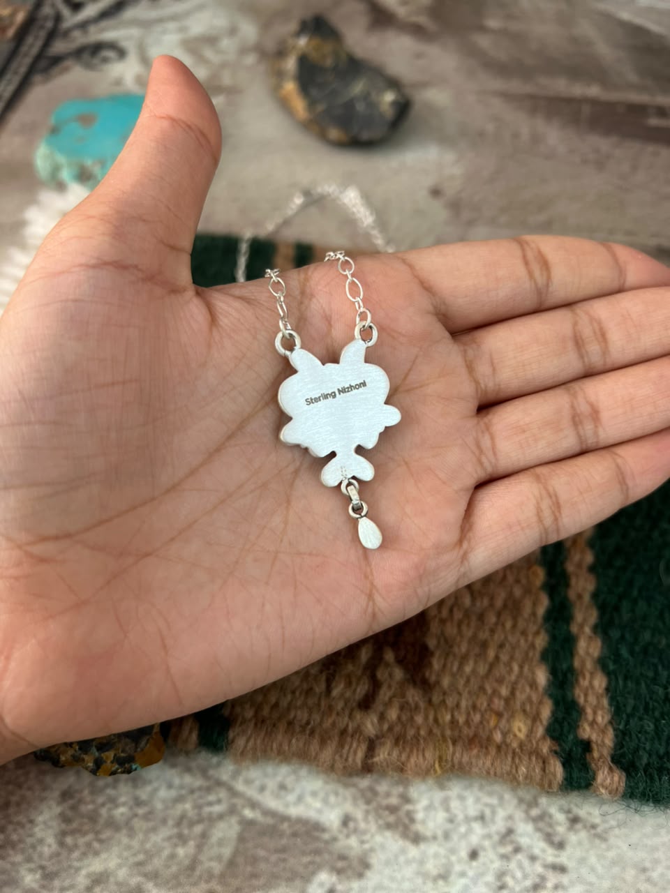 Handmade Sterling Silver White Buffalo Necklace Signed Nizhoni