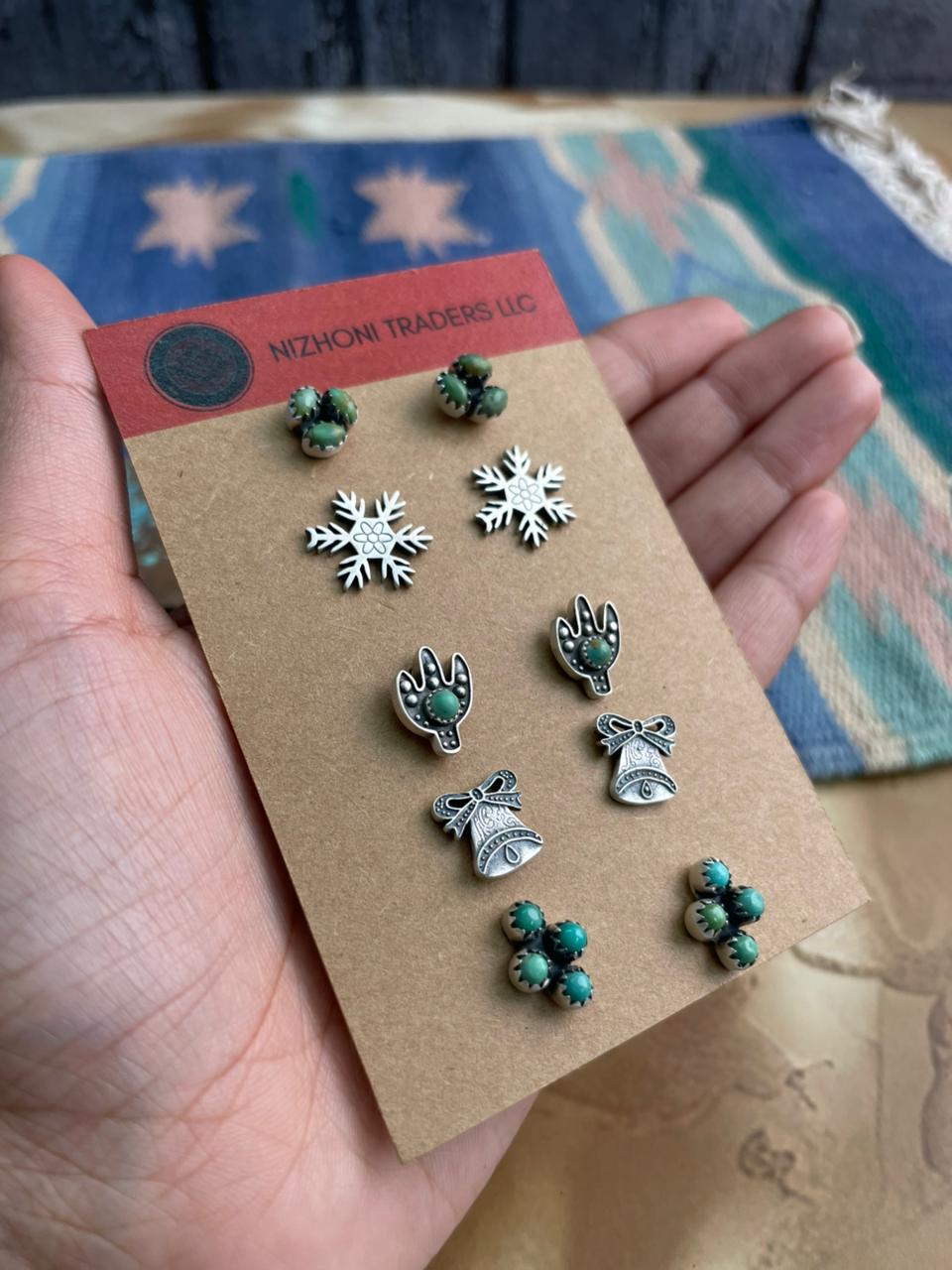 Handmade Sterling Silver Kingman Turquoise Earrings Set "Signed Nizhoni"