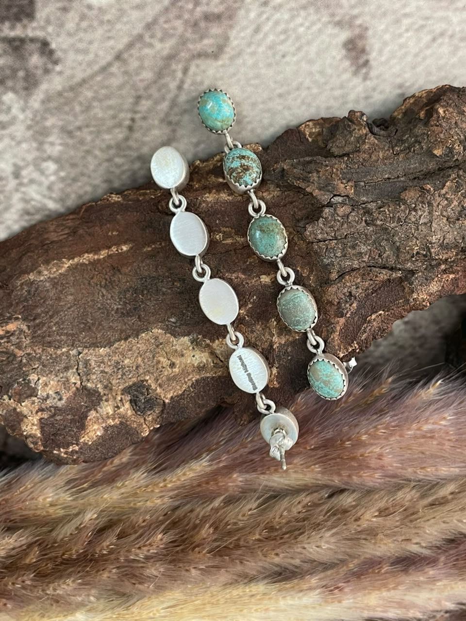 Handmade Sterling Silver Number 8 Turquoise Collection: Post Dangle Earrings Signed Nizhoni