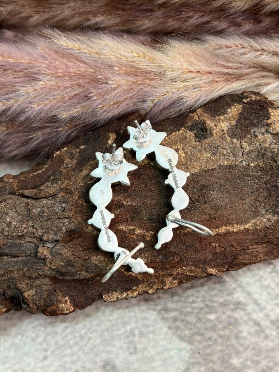 Handmade Sterling Silver Kingman Turquoise Post Ear Cuffs Signed Nizhoni