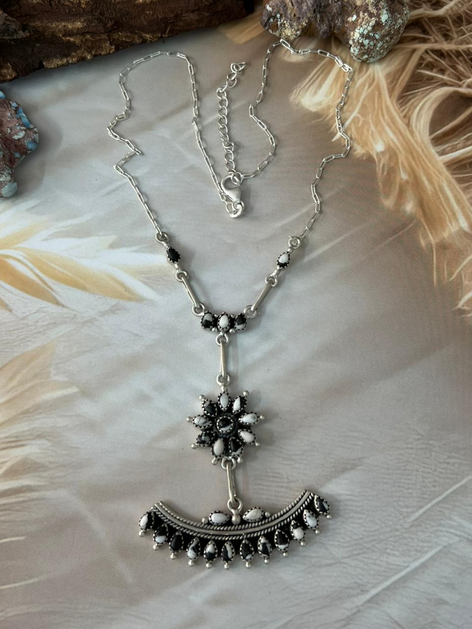 Handmade Sterling Silver White Buffalo Necklace "Signed Nizhoni"