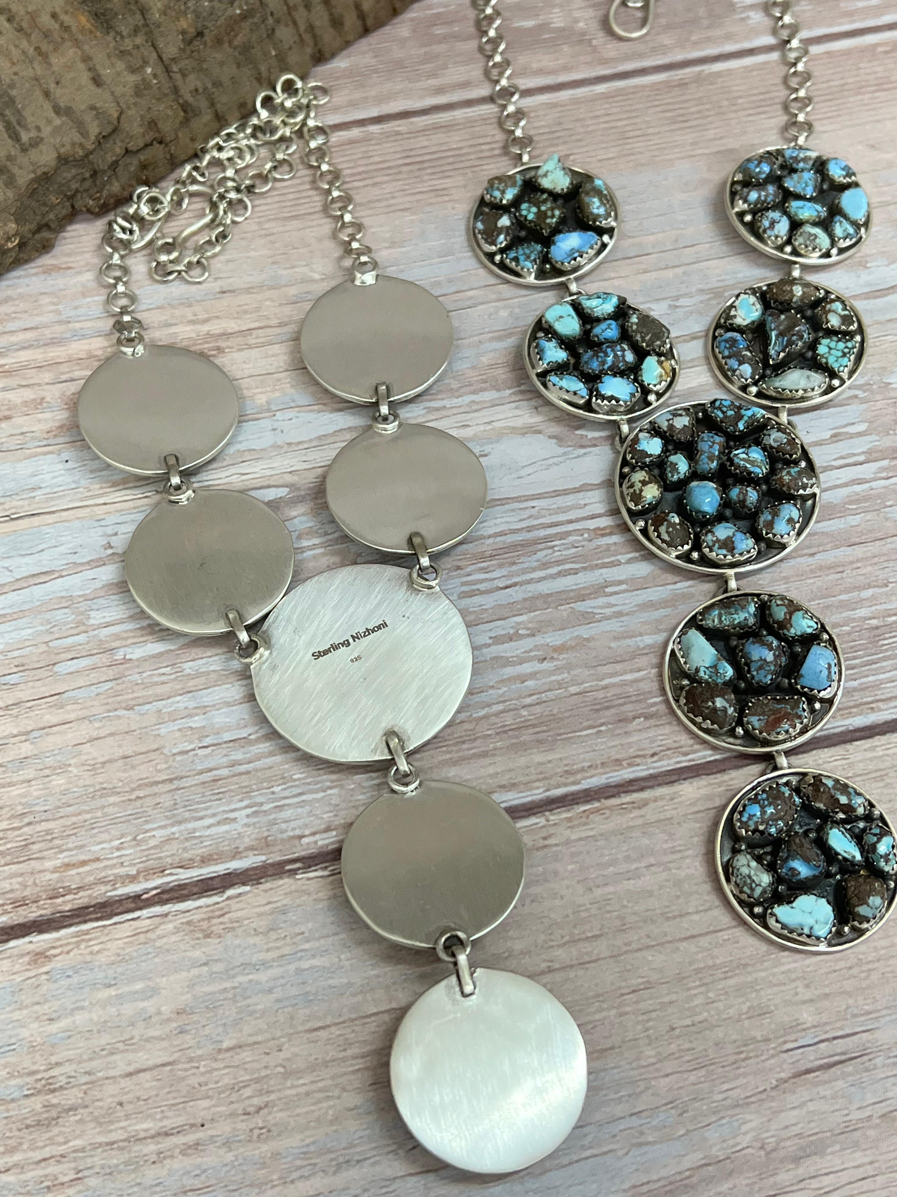 Handmade Sterling Silver Golden Hill Turquoise, Sonoran Mountain Turquoise Necklace, Signed Nizhoni