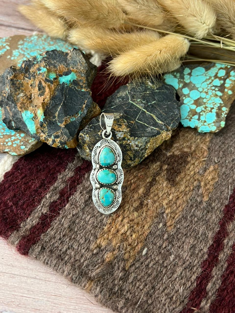 Handmade Sterling Silver Kingman Turquoise Pendant "Signed Nizhoni"