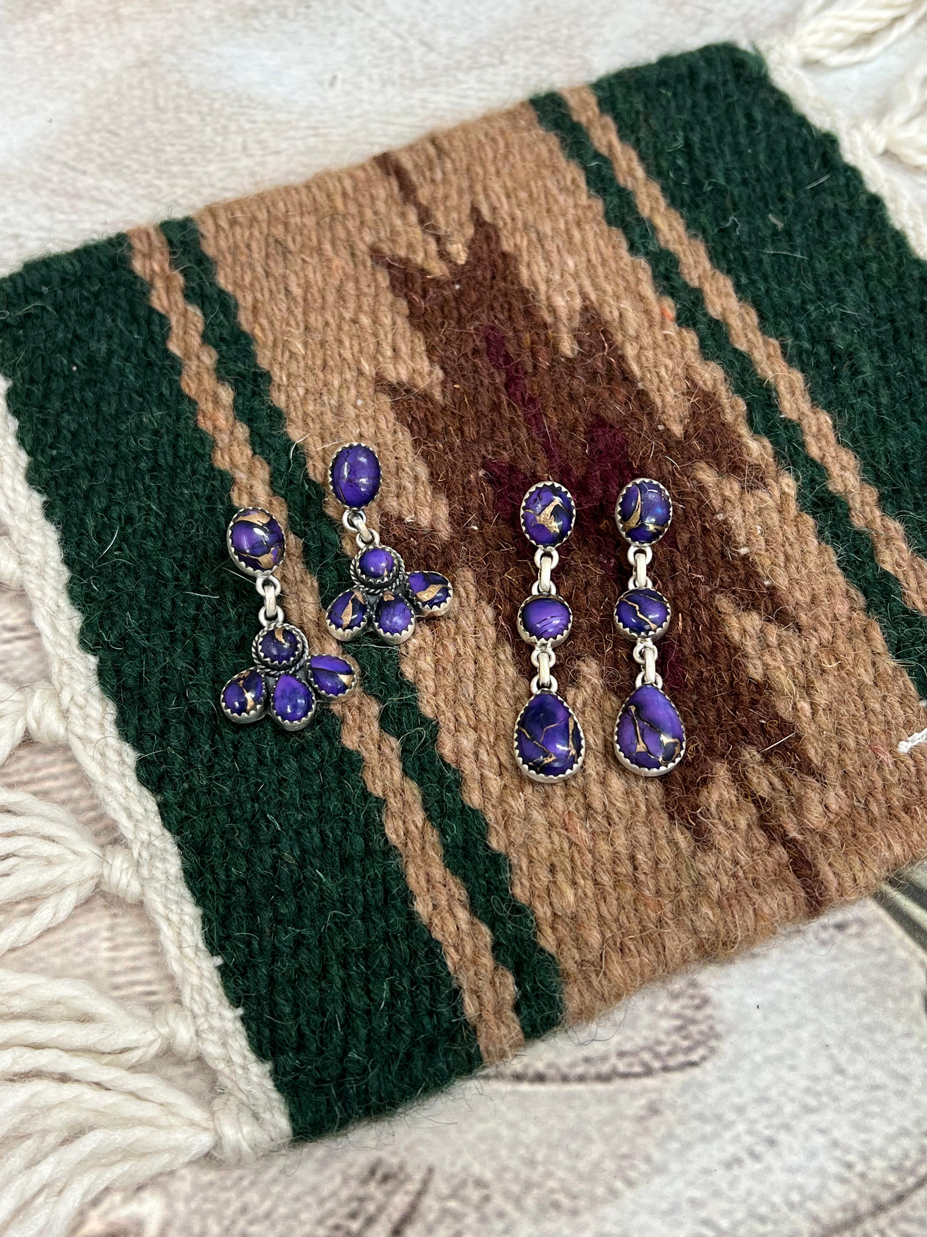 Handmade Sterling Silver Grape Dahlia Post Studs with Signed Nizhoni