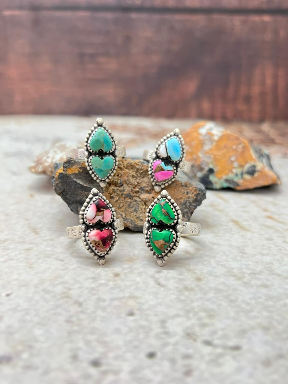 Handmade Sterling Silver Multi Stone Adjustable Ring "Signed Nizhoni"