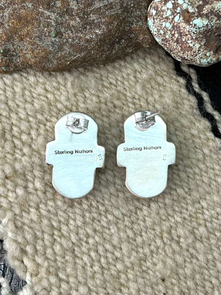 Handmade Sterling Silver Kingman Turquoise Post Studs "Signed Nizhoni"