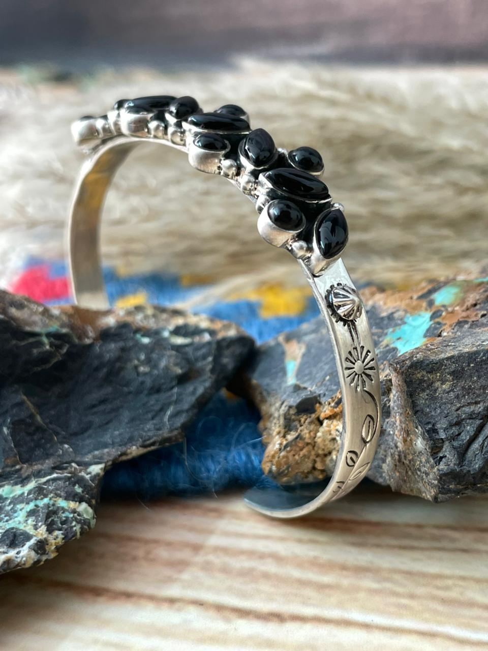 Handmade Sterling Silver Black Onyx Cuff Bracelet "Signed Nizhoni"