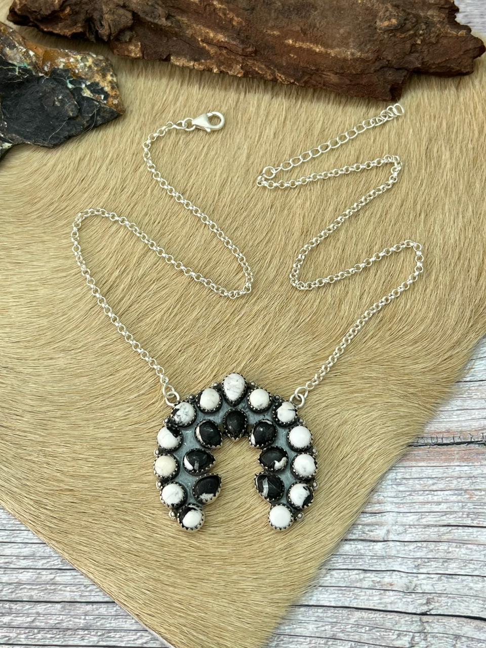 Handmade Sterling Silver White Buffalo Necklace "Signed Nizhoni"