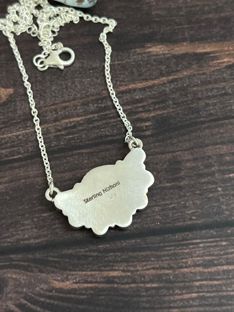 Handmade Sterling Silver Cotton Candy Turquoise Necklace with Signed Nizhoni