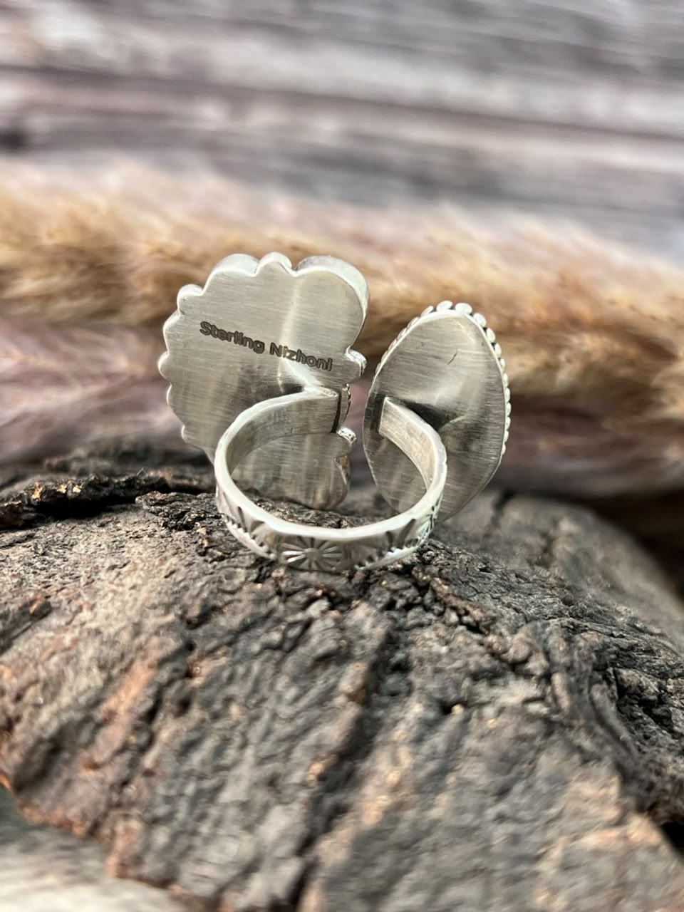 Handmade Sterling Silver Campitos Turquoise Collection: Adjustable Ring Signed Nizhoni