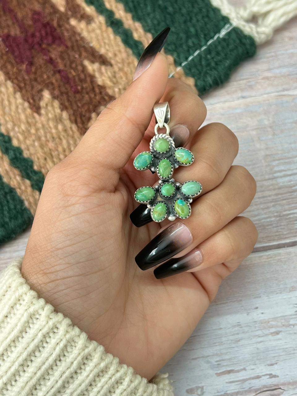 Handmade Sterling Silver Kingman Turquoise Pendant "Signed Nizhoni"