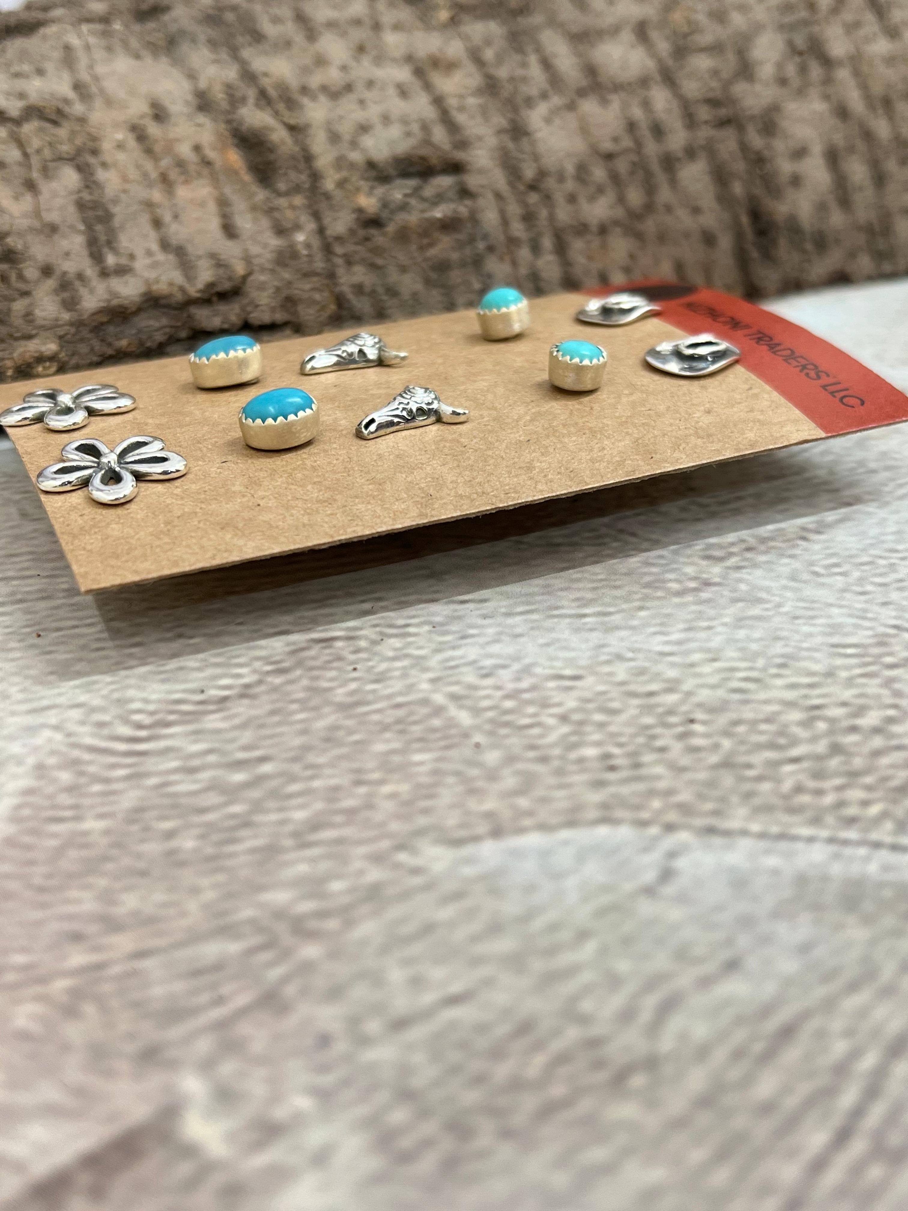 Handmade Sterling Silver with Rodeo Kingman Post Studs with Signed Nizhoni