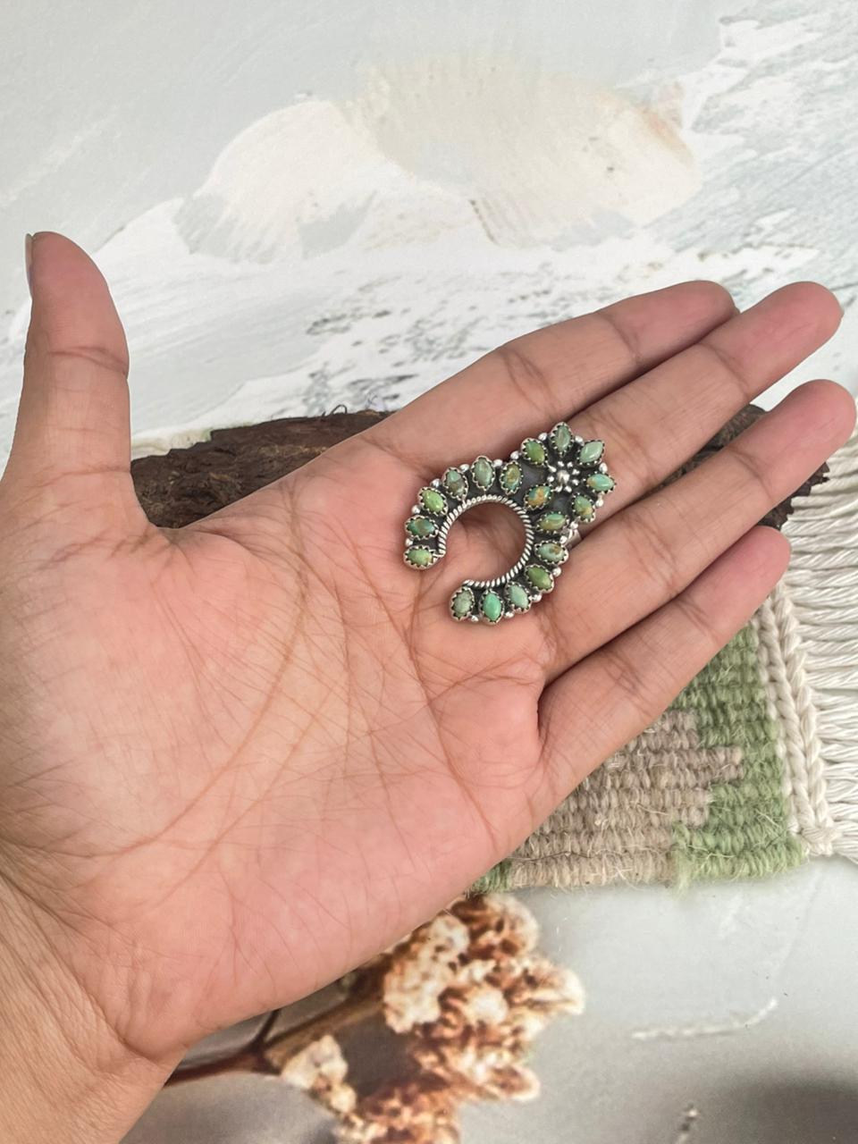 Handmade Sterling Silver Kingman Turquoise Naja Adjustable Ring "Signed Nizhoni"