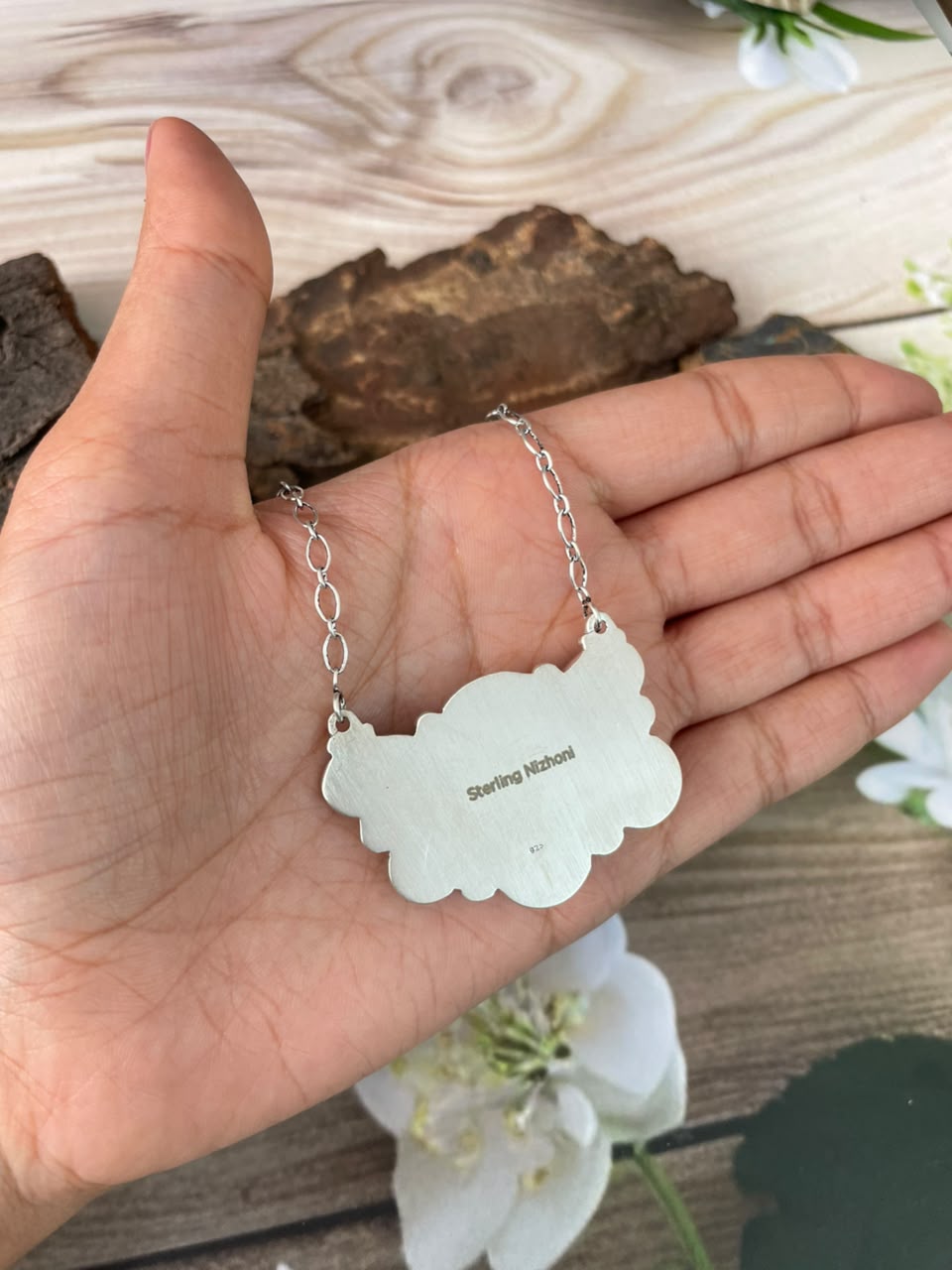 Handmade Sterling Silver Gem Silica Collection: Necklace Signed Nizhoni