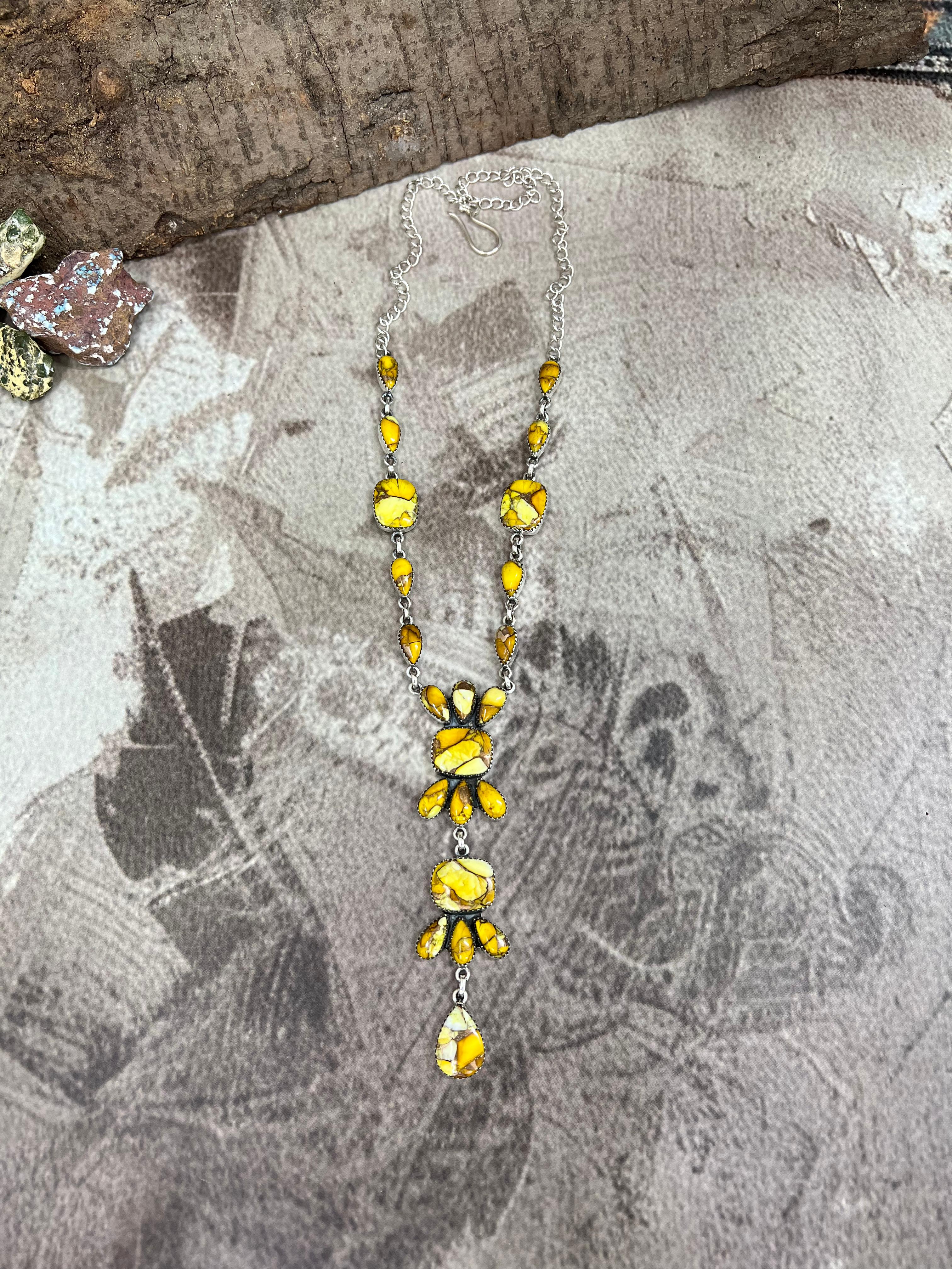 Handmade Sterling Silver Honey Dahlia Necklace with Signed Nizhoni