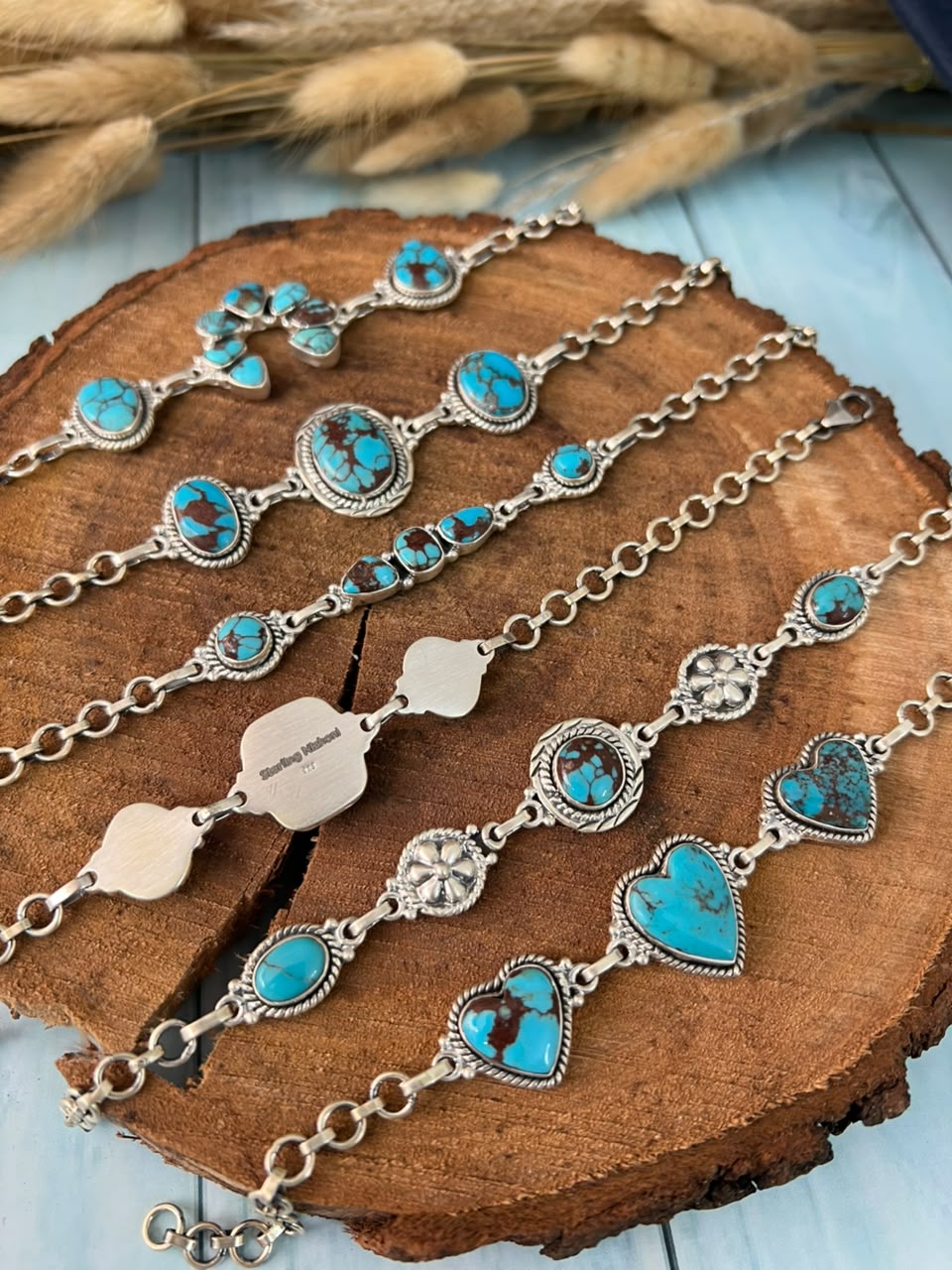 Handmade Sterling Silver Egyptian Turquoise Collection: Chain Bracelet Signed Nizhoni