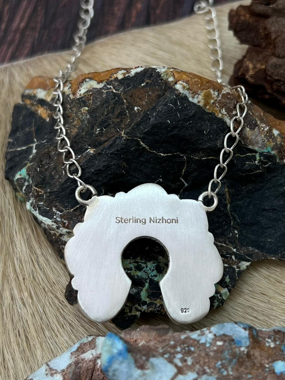 Handmade Sterling Silver White Buffalo Necklace "Signed Nizhoni"