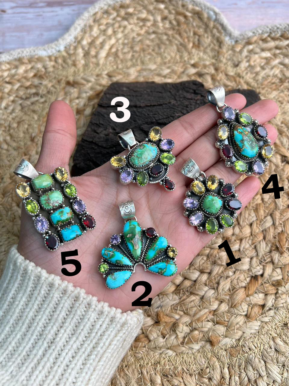 Handmade Sterling Silver Sonoran with Cut Stones Pendant "Signed Nizhoni"