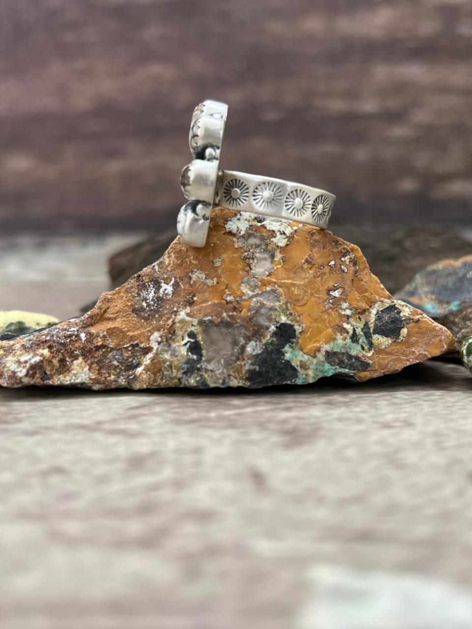 Handmade Sterling Silver Wild Horse Magnesite Adjustable Ring "Signed Nizhoni"