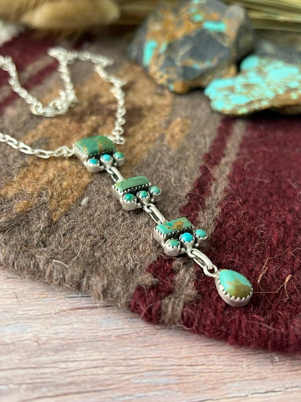 Handmade Sterling Silver Kingman Turquoise Drop Necklace "Signed Nizhoni"