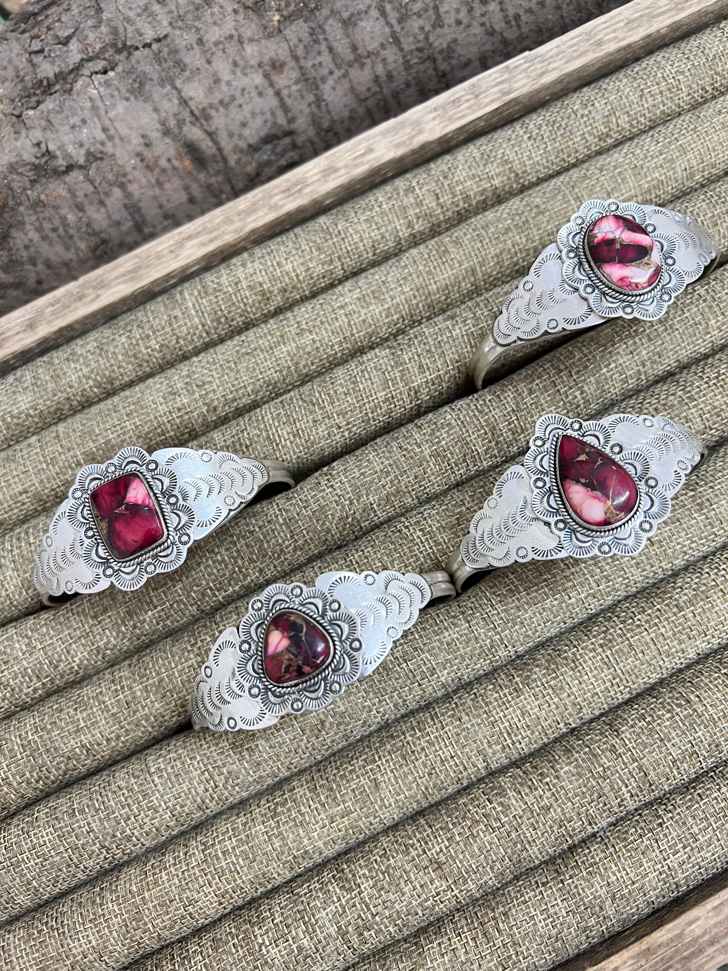 Handmade Sterling Silver Dahlia Rose Cuff Bracelet with Signed Nizhoni