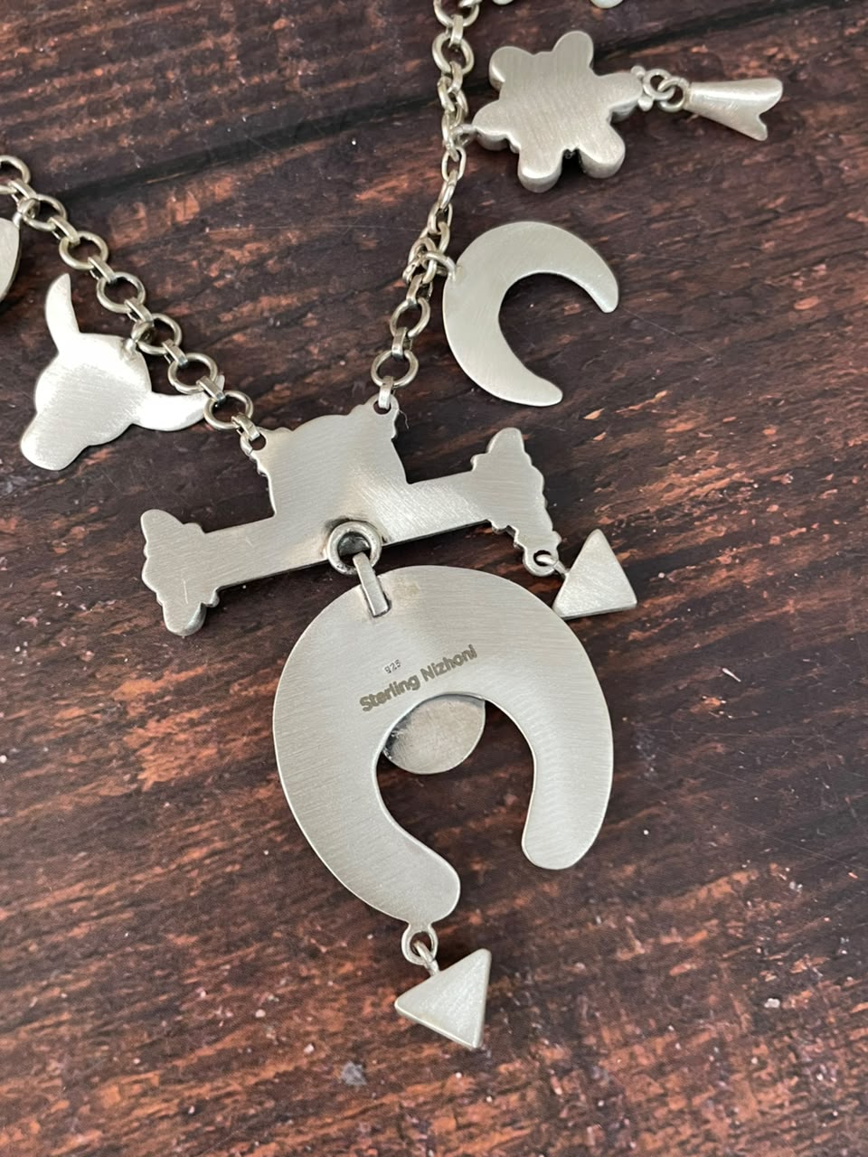 Handmade Sterling Silver Kingman Turquoise NFR Collection: Multi Charms Necklace Signed Nizhoni