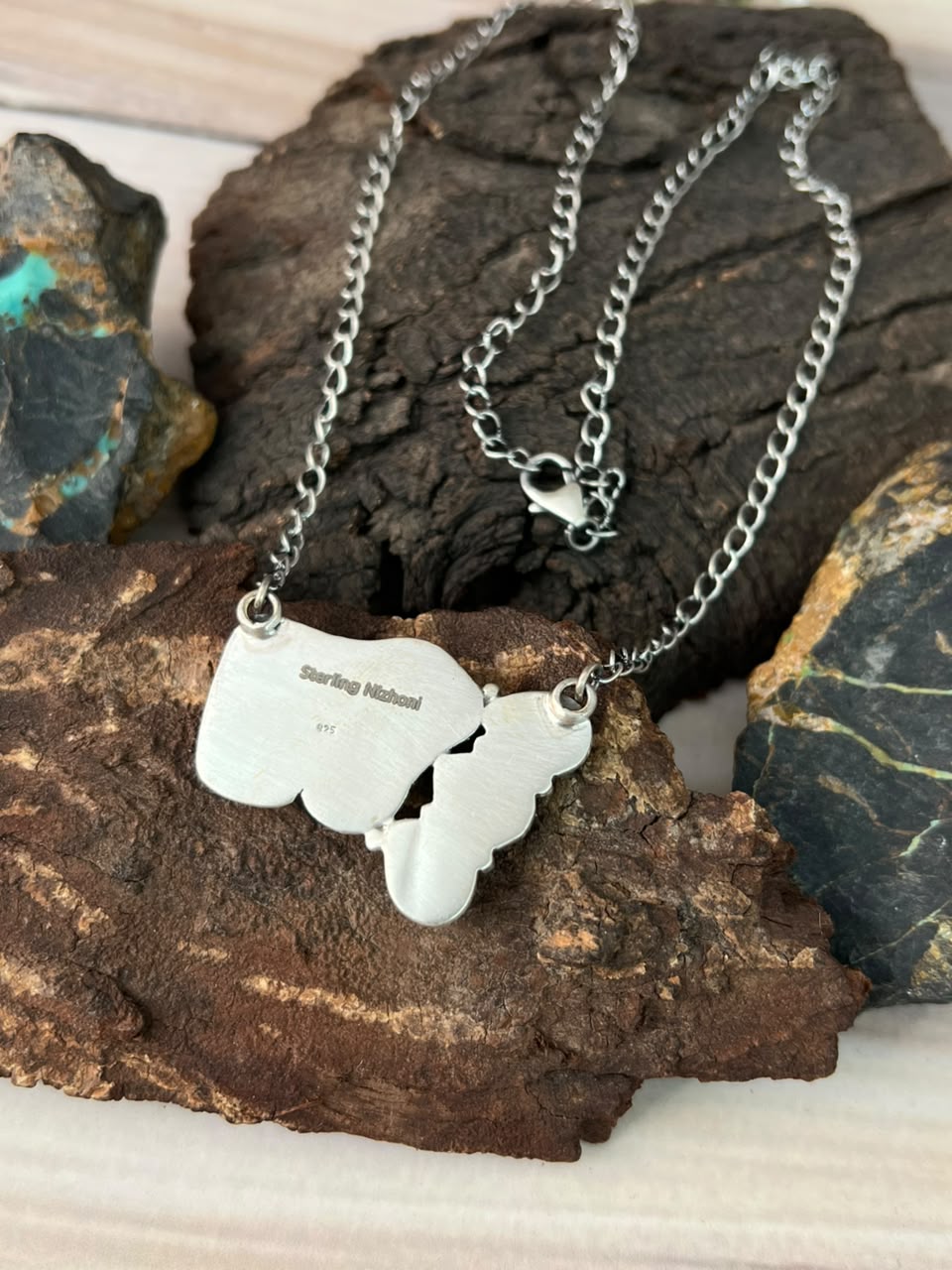 Handmade Sterling Silver Kingman Turquoise Necklace Signed Nizhoni