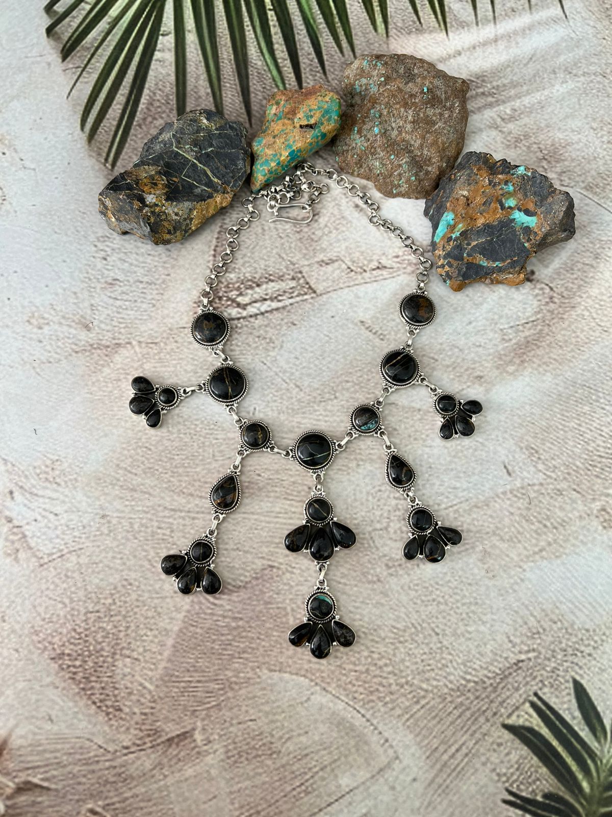 Handmade Sterling Silver Blackjack Turquoise Choker Necklace "Signed Nizhoni"