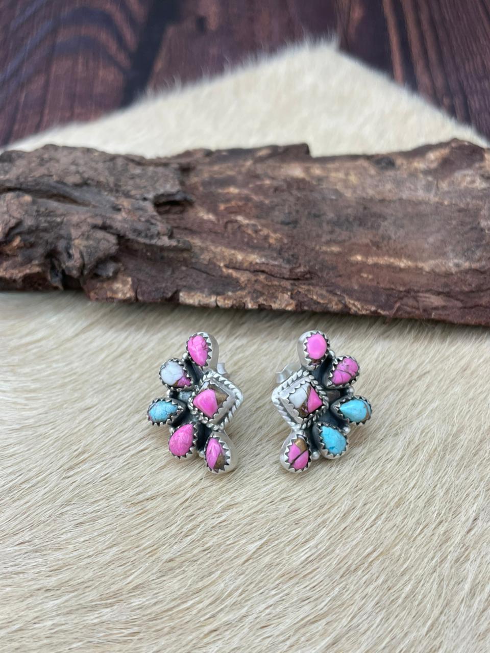 Handmade Sterling Silver Cotton Candy Studs Earrings "Signed Nizhoni"