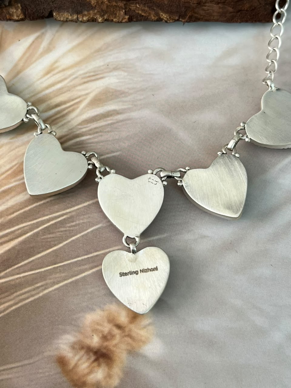 Handmade Sterling Silver Christmas Dahlia Collection: Heart Necklace Signed Nizhoni