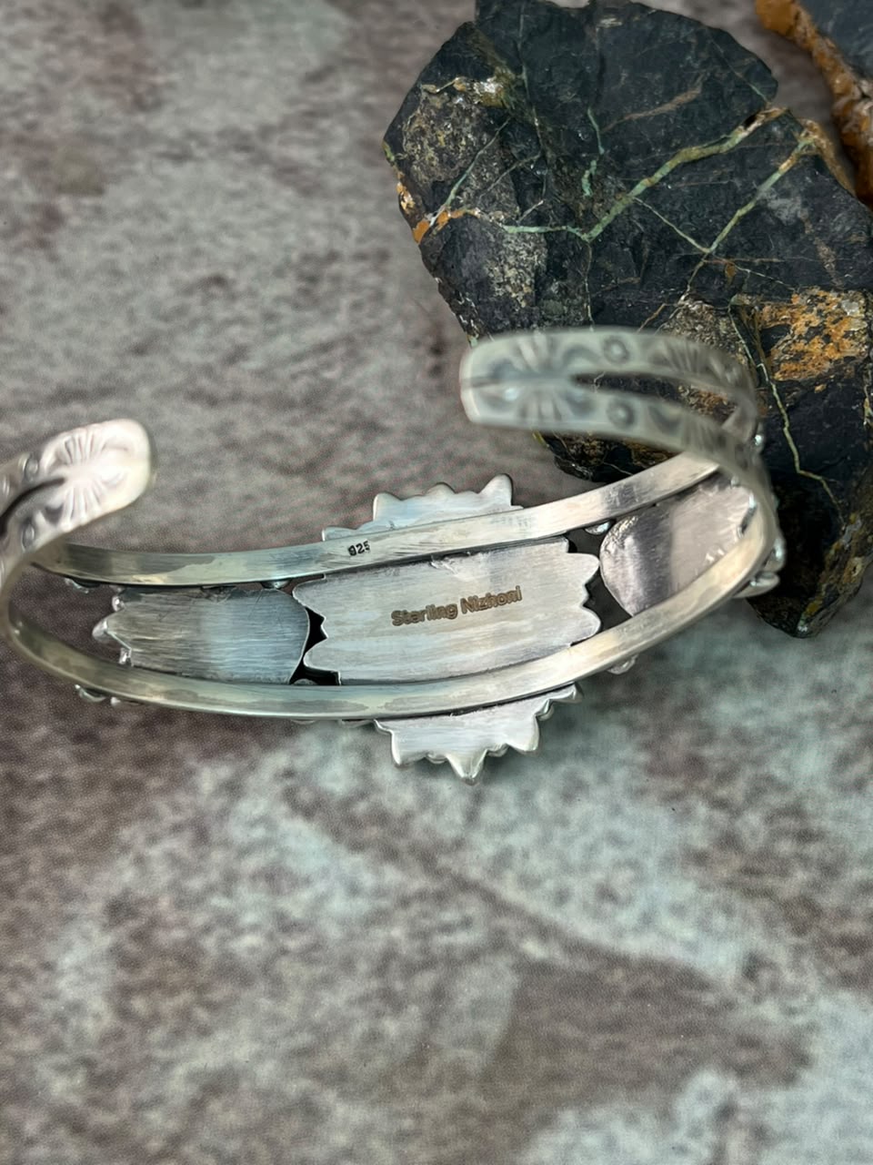 Handmade Sterling Silver Kingman Turquoise Cuff Bracelet Signed Nizhoni