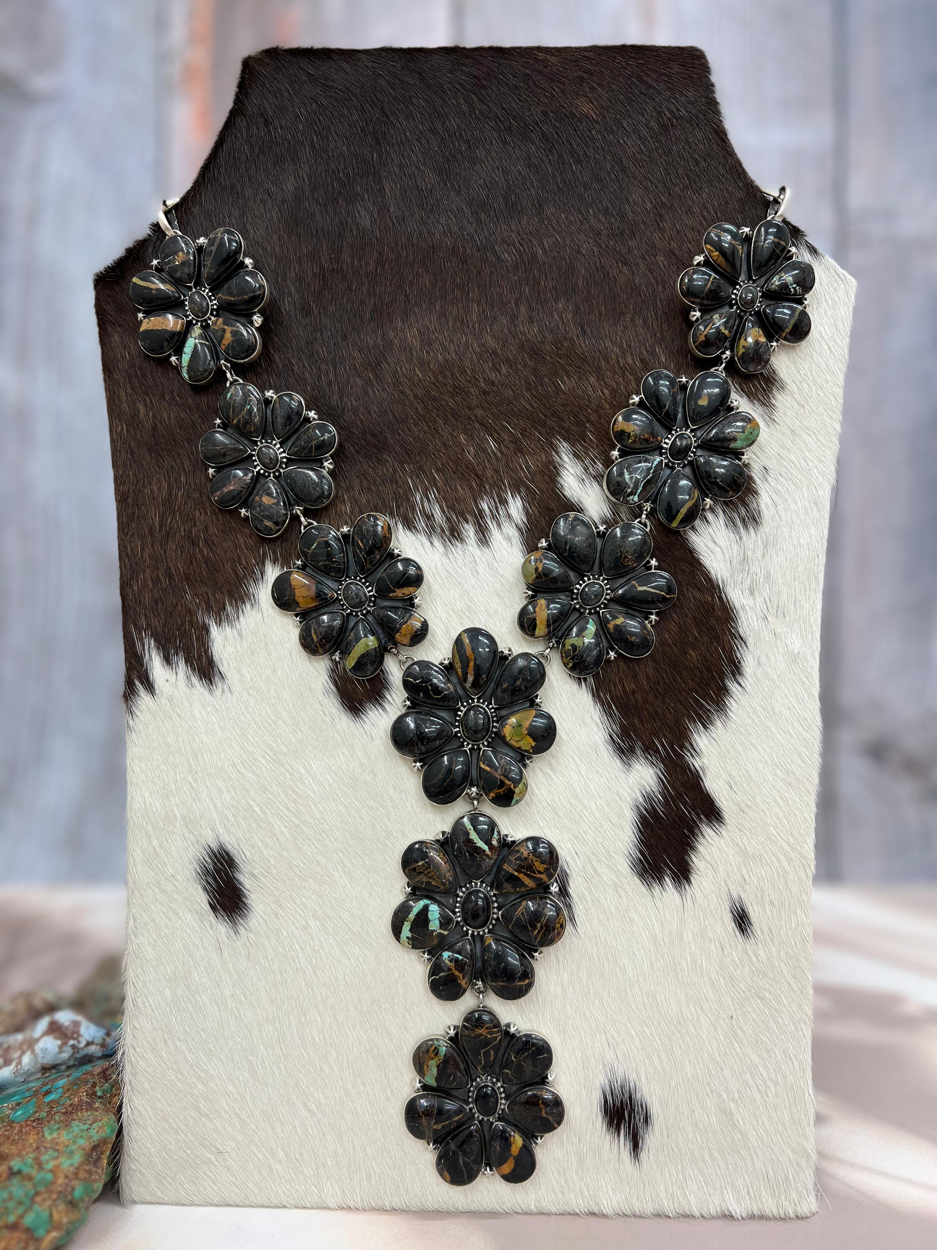 Handmade Sterling Silver Black Jack Necklace with Signed Nizhoni