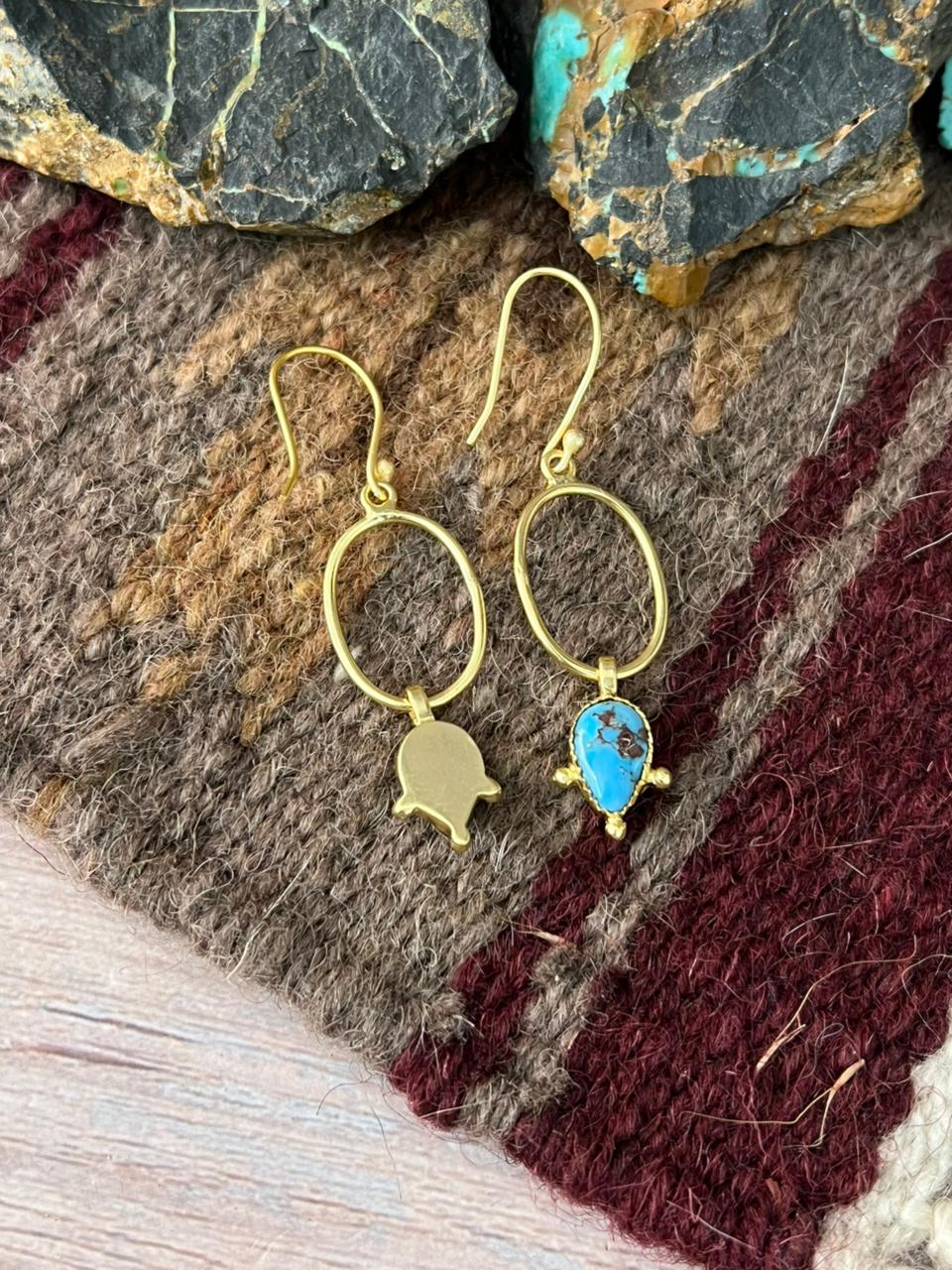 “The Golden Collection” Handmade Natural Golden Hills Turquoise Hoop Dangle Earrings