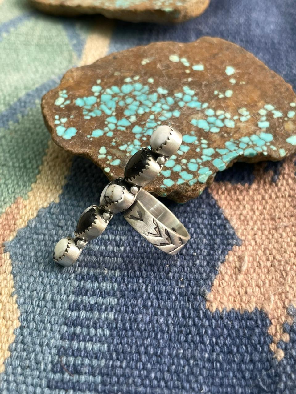 Handmade Sterling Silver White Buffalo Adjustable Ring "Signed Nizhoni"