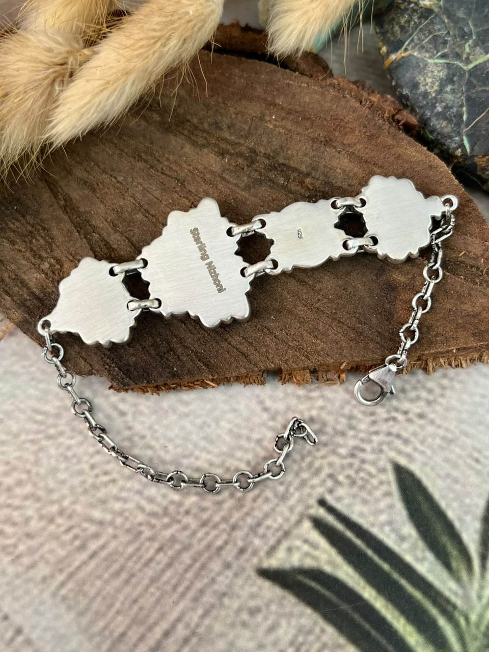 Handmade Sterling Silver Kingman Turquoise Chain Bracelet Signed Nizhoni (6)