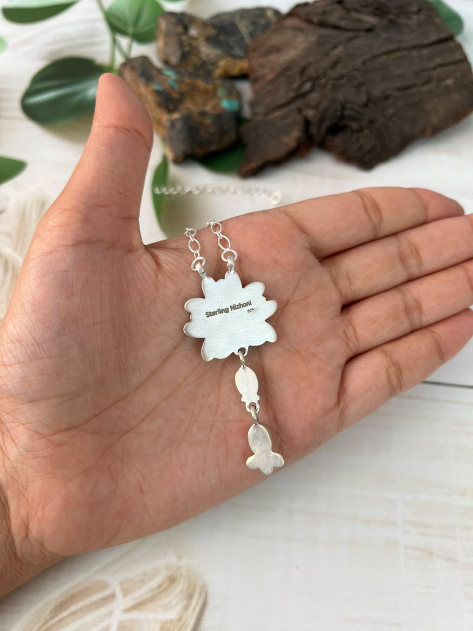 Handmade Sterling Silver Kingman Turquoise Necklace Signed Nizhoni