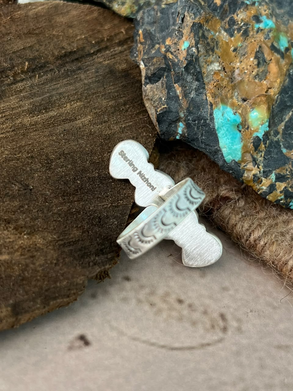 Handmade Sterling Silver Kingman Turquoise Adjustable Ring Signed Nizhoni