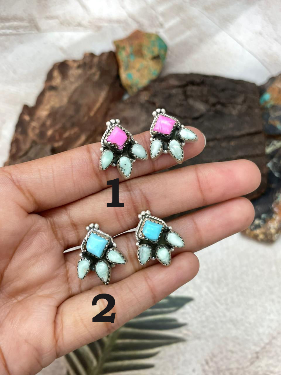 Handmade Sterling Silver Cotton Candy with Paloma Post Studs Earrings "Signed Nizhoni"